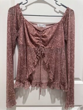 Pink Paisley Ruched Ruffle Long-Sleeve Tunic